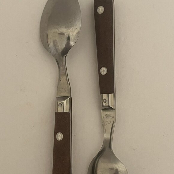 2 Tsps Washington Forge? Mardi Gras Stainless Brown Plastic Riveted Handle Korea - Picture 6 of 7